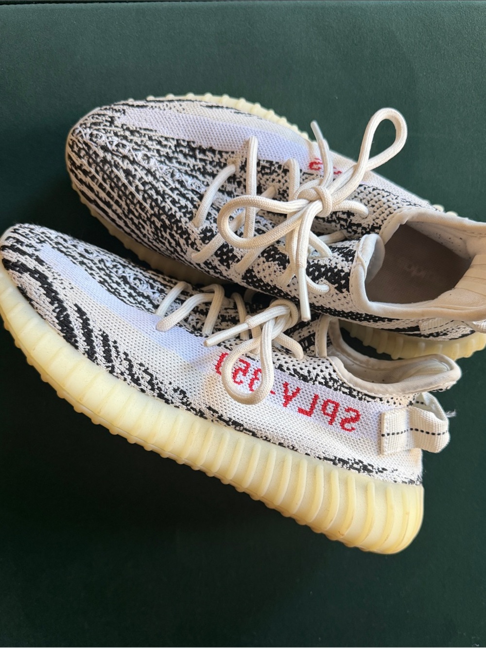 Yeezy Kids Black and White Knit Sneakers with Red Script
